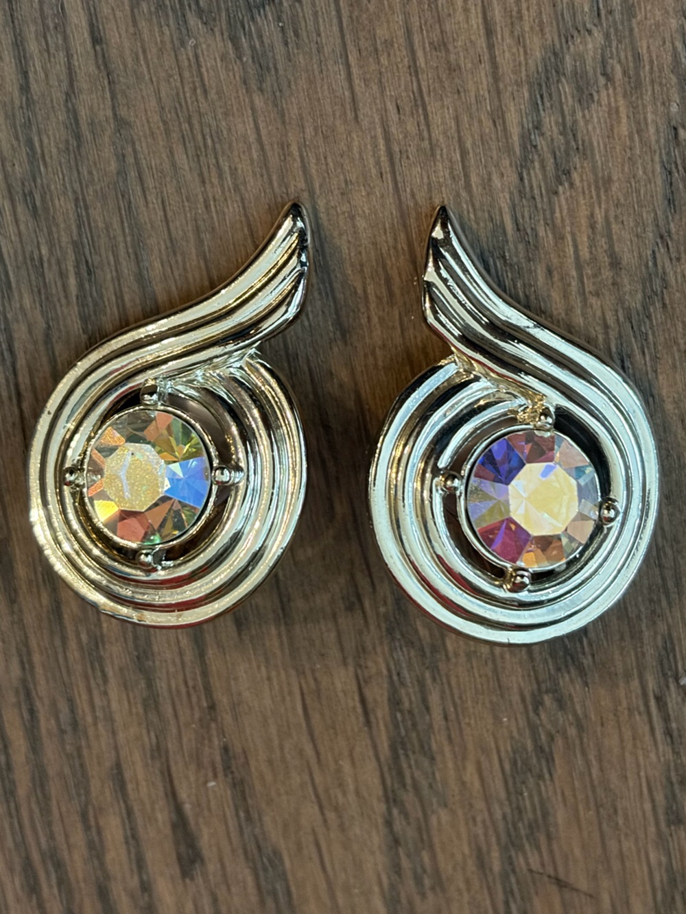 Gold-Tone Swirl Crystal Clip-On Earrings - Unbranded